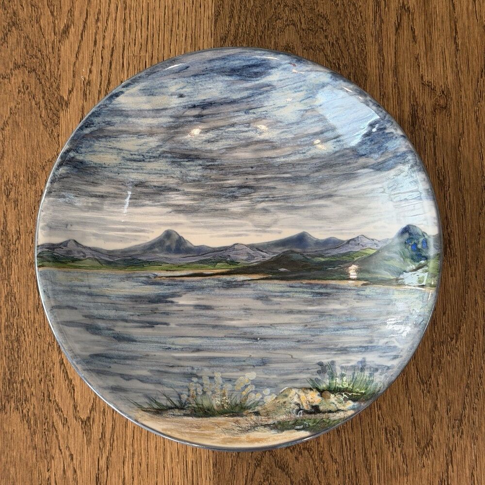 Highland Stoneware Scotland Flared Serving Bowl 12” Hand Painted Landscape